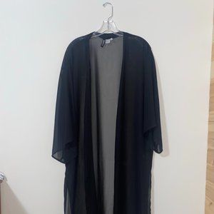 Black See-Through Sheer Longline Cardigan S